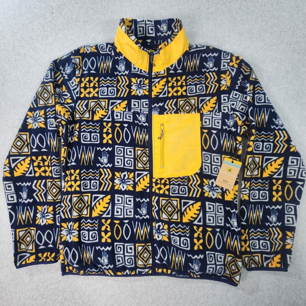 Body Glove Full-Zip Fleece Jacket Mens Size Large Blue Yellow‎ Pocket Sweatshirt